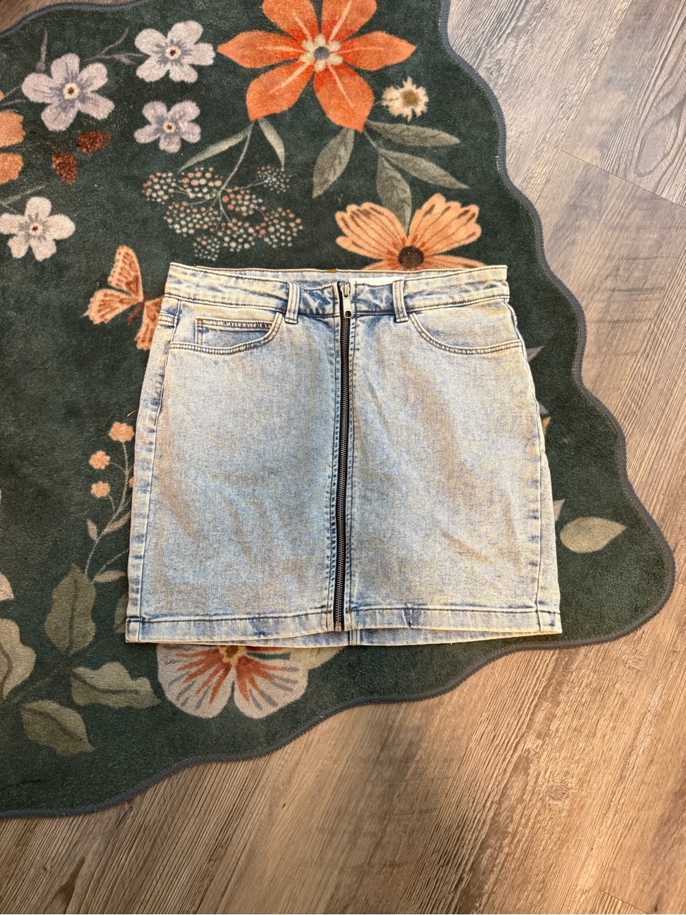 Noisy May Light Wash Denim Zip-Front Mini Skirt